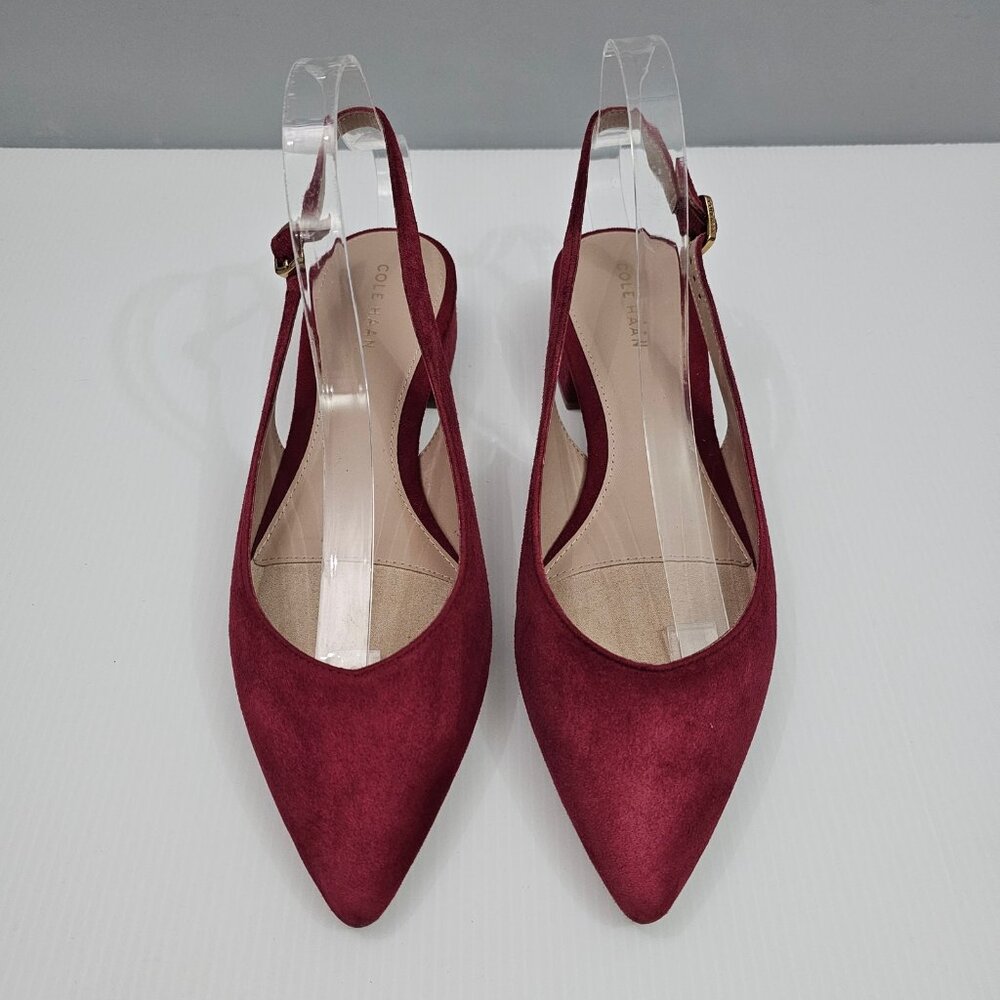 Cole Haan Mazie Slingback Flat Womens 9.5 Rio Red Suede Pointed Toe Low Heel NEW - Picture 4 of 13
